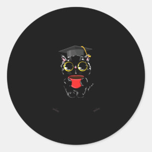 Graduated graduate class 2024 funny black cat classic round sticker