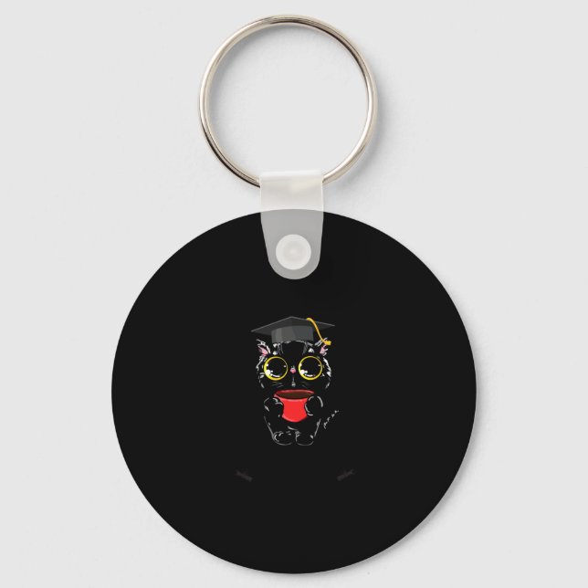 Graduated graduate class 2024 funny black cat key ring (Front)