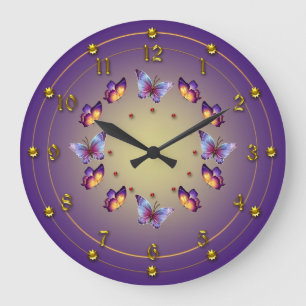 Graduated Purple and Yellow Butterfly Ring Large Clock