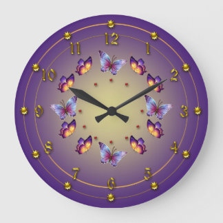 Graduated Purple and Yellow Butterfly Ring Large Clock