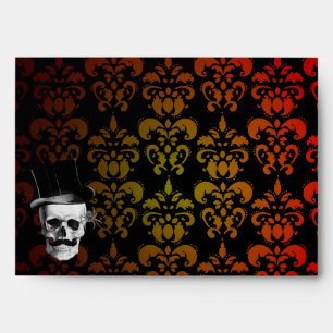 Graduated red,  yellow damask and Steampunk skull Envelopes