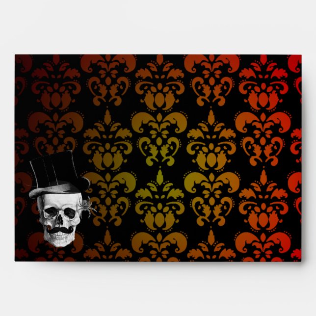Graduated red,  yellow damask and Steampunk skull Envelopes (Front)