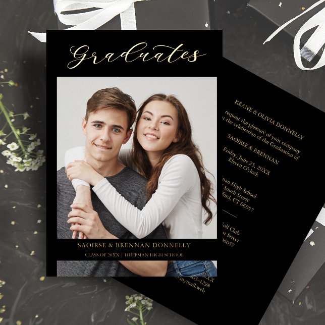 Graduates Golden Black Whimsical Calligraphy Photo (Creator Uploaded)
