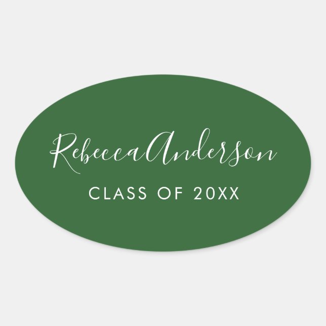 Graduate's Name Class of 2023 Green Oval Sticker (Front)