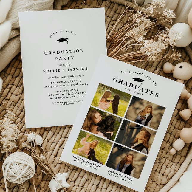 GRADUATES' Photo Collage Joint Graduation Party Invitation (Creator Uploaded)