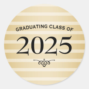 Graduating Class of 2025 Gold Striped Classic Round Sticker