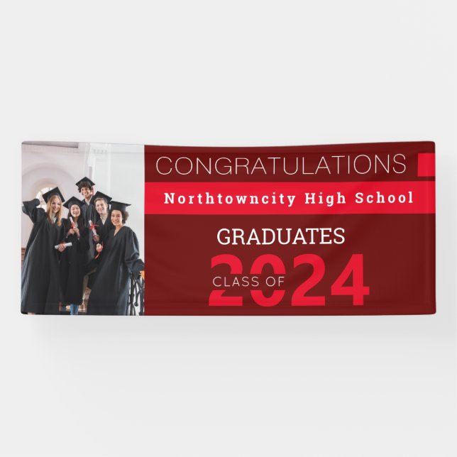 Graduating Class Red Burgundy Photo Graduation Banner (Horizontal)