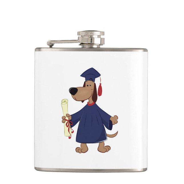 Graduating dog clipart hip flask (Front)