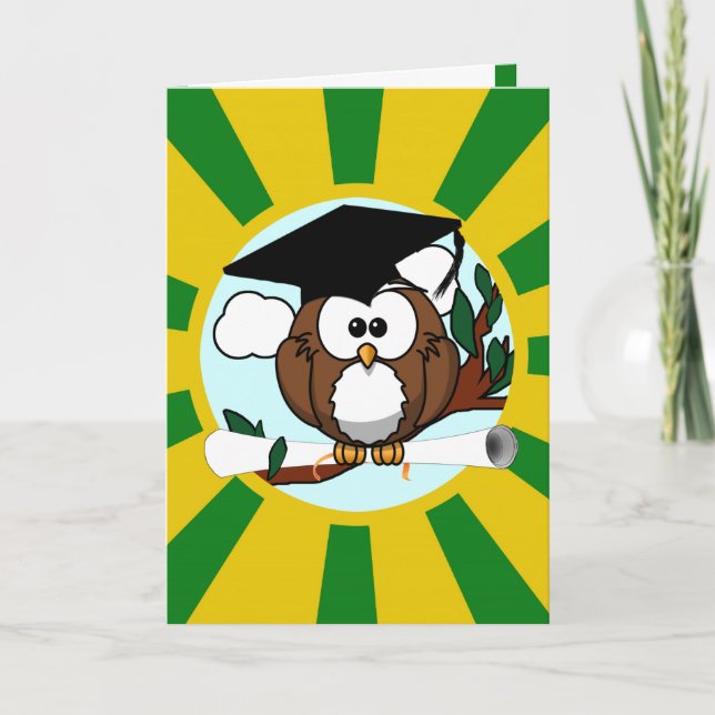 Graduating Owl School Colours Green Card (Front)