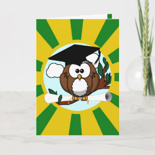 Graduating Owl School Colours Green Card