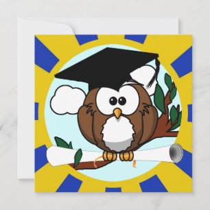 Graduating Owl w/  Blue & Gold School Colours Invitation