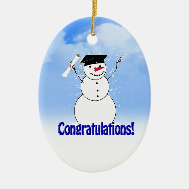 Graduating Snowman With Diploma Ceramic Tree Decoration (Front)