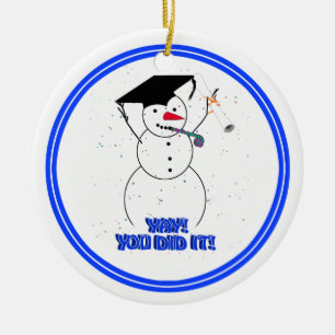 Graduating Snowmen - YAY! You did it! Ceramic Tree Decoration