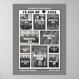Graduation 10 Photos Collage Poster Grey