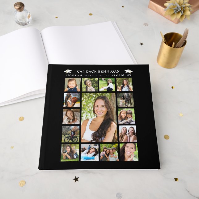 Graduation 15 Photo Collage Your Colour Guest Book (Front Open)
