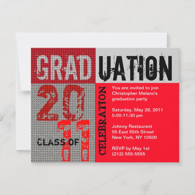 Graduation 2011 Party Invitation Red Grey (Front)