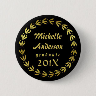 Graduation 2019 Black   Gold Laurel Wreath Custom 6 Cm Round Badge