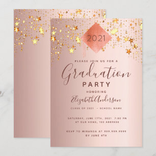 Graduation 2021 party rose gold topper stars invitation