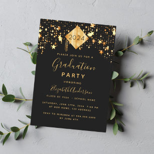 Graduation 2021 party topper black gold stars invitation