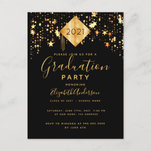 Graduation 2021 party topper black gold stars postcard