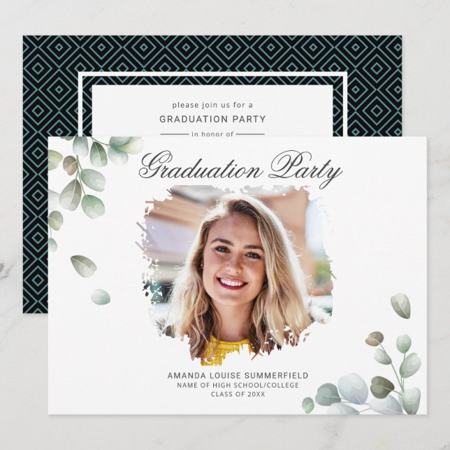 Graduation 2022 Eucalyptus Succulent Greenery Grad Invitation (Front/Back)