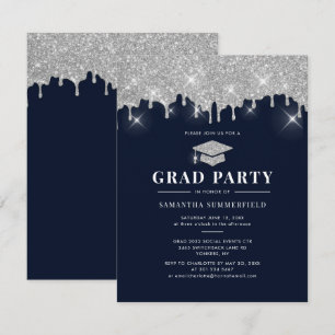 Graduation 2022 Glitter Silver Sparkle Grad Party Invitation