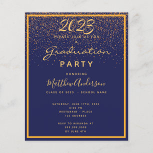 Graduation 2022 party blue gold budget invitation flyer