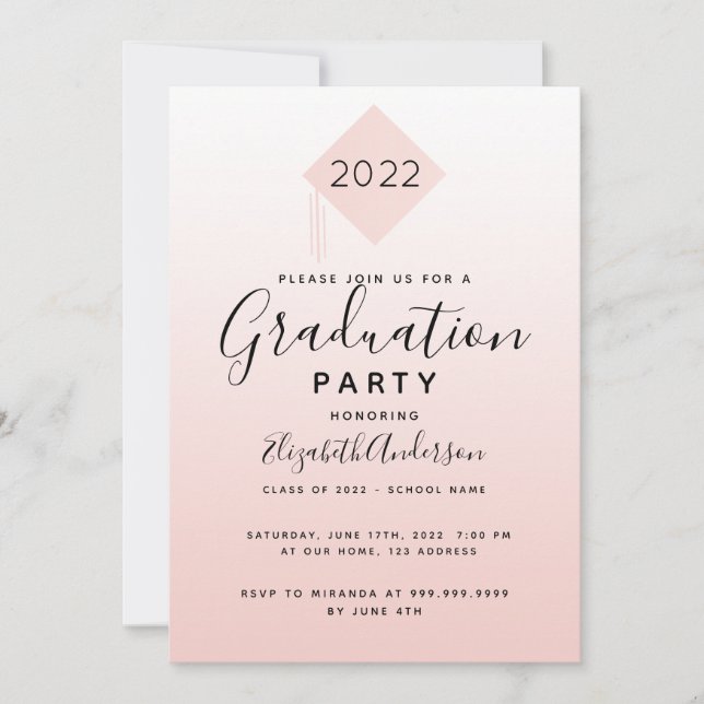 Graduation 2022 party rose gold topper girl invitation (Front)