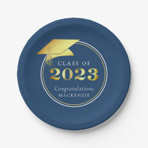 Graduation 2023 Blue Faux Gold or Custom Colour Paper Plate
