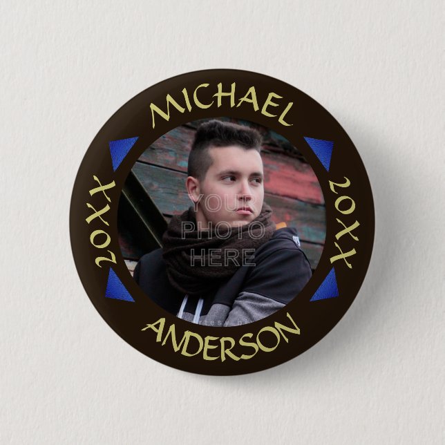 Graduation 2023 | Custom Photo Modern Triangles 6 Cm Round Badge (Front)