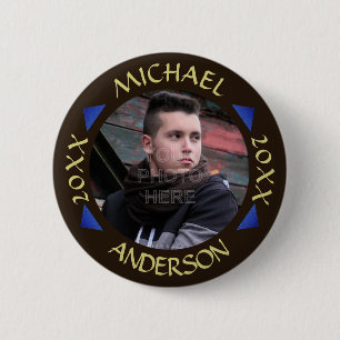 Graduation 2023   Custom Photo Modern Triangles 6 Cm Round Badge