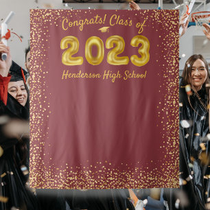 Graduation 2023 Gold Balloons Red Photo Backdrop Tapestry