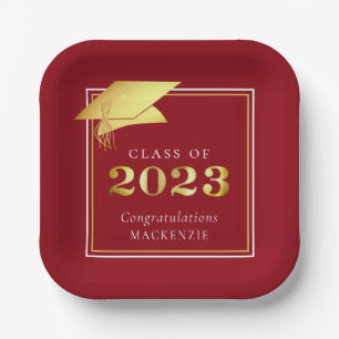 Graduation 2023 Gold Red Gold Personalised Paper Plate