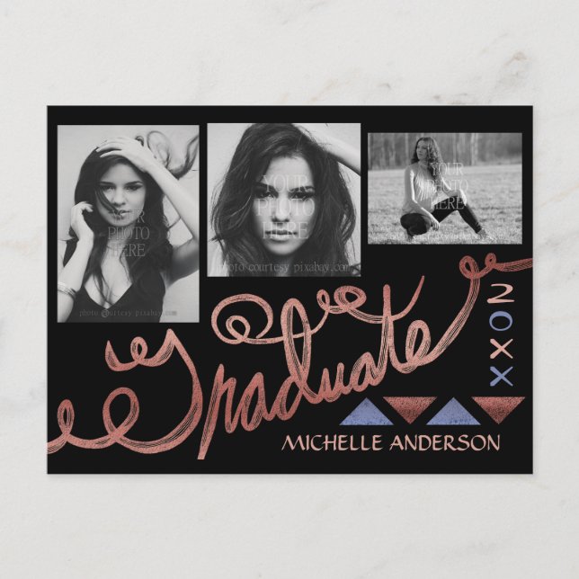 Graduation 2023 Photo Collage Faux Rose Gold Foil Announcement Postcard (Front)