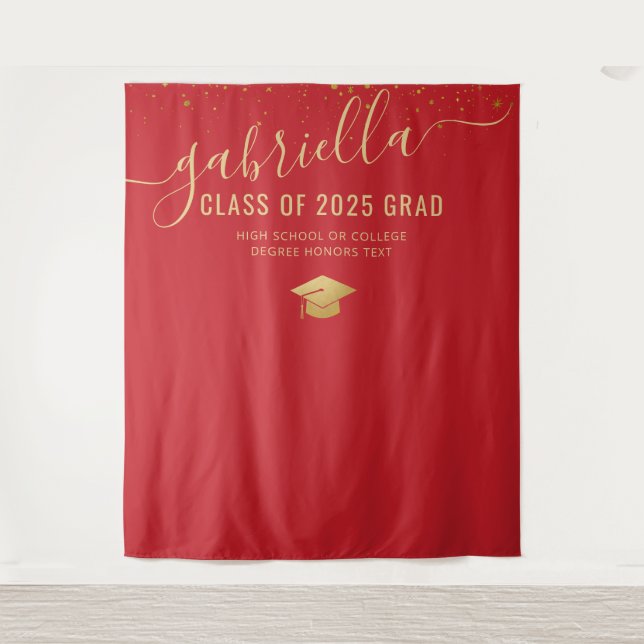 Graduation 2023 Red Photo Booth Selfie Backdrop Tapestry (Front)