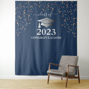 Graduation 2023 Royal Blue Confetti Silver Tapestry