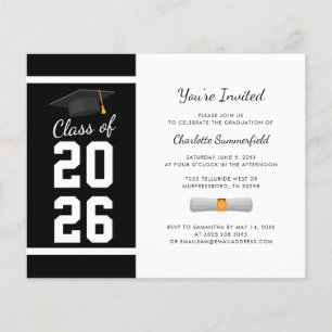 Graduation 2024 Black White Grad Party Invitation