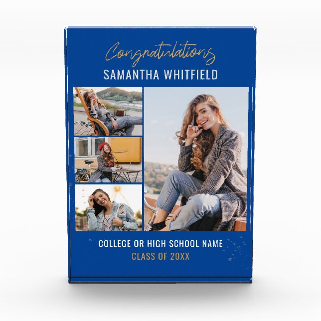 Graduation 2024 Blue Grad Keepsake Photo Block (Front)