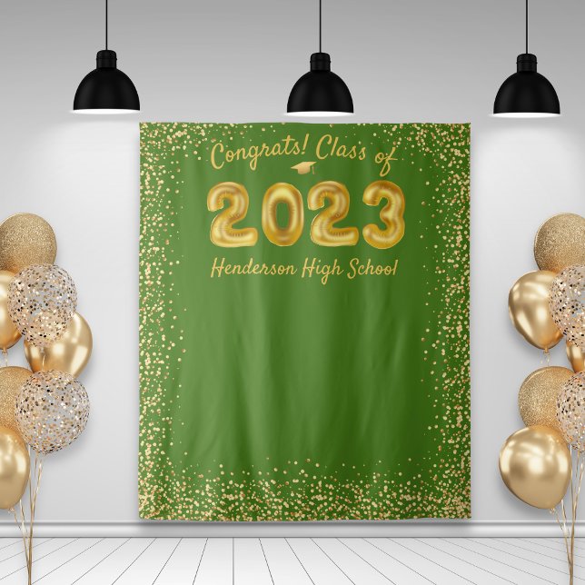 Graduation 2024 Gold Balloons Green Photo Backdrop Tapestry (Creator Uploaded)