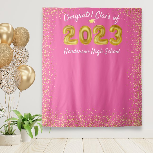 Graduation 2024 Gold Balloons Pink Photo Backdrop Tapestry (Creator Uploaded)