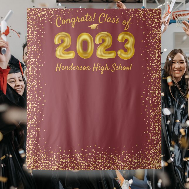 Graduation 2024 Gold Balloons Red Photo Backdrop Tapestry (Creator Uploaded)
