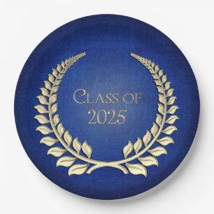 Graduation 2024 Gold Laurel Wreath On Blue Paper Plate