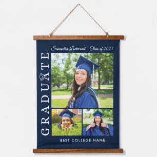 Graduation 2024 Grad Photos Navy Blue Keepsake Hanging Tapestry