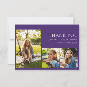 Graduation 2024 Grad Photos Purple Modern Thank You Card