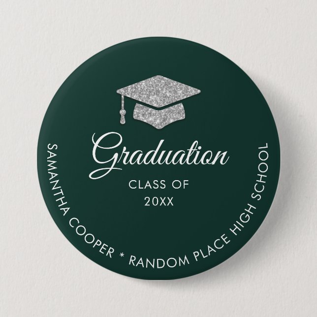 Graduation 2024 Green and White Keepsake 7.5 Cm Round Badge (Front)