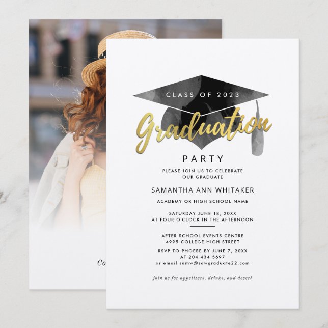Graduation 2024 Minimalist Photo Grad Party Invitation (Front/Back)