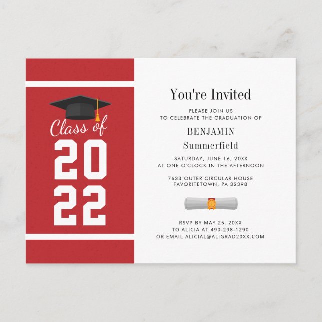 Graduation 2024 Minimalist Red White Graduate Invitation Postcard (Front)