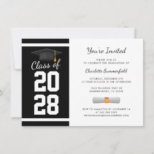 Graduation 2024 Modern Black White Grad Party Invitation