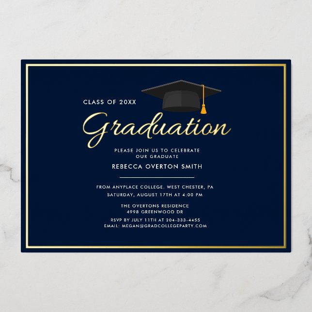 Graduation 2024 Navy Blue Grad Party Gold (Front)
