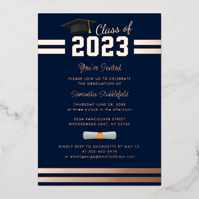 Graduation 2024 Navy Blue Party Rose Gold (Front)